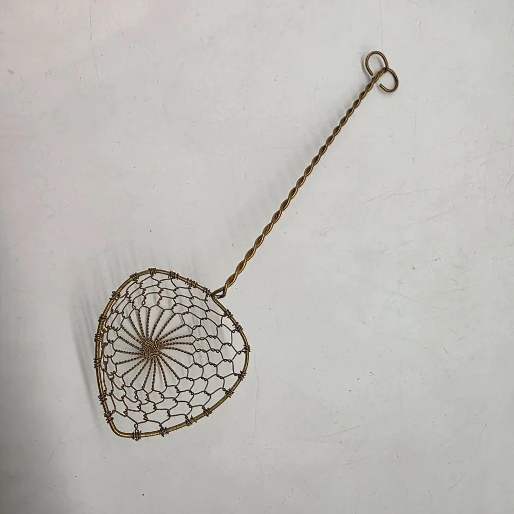 Set Of 5 Vintage Brass Wire Heart Shaped Colander Spoons Strainers 9" - Picture 7 of 8